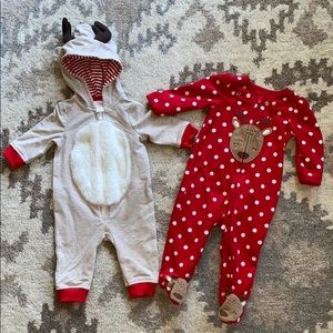 Set of 2 holiday Christmas fleece bodysuits